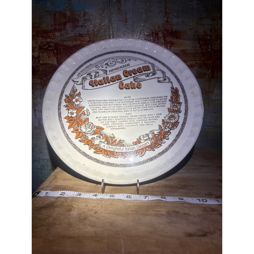 Vintage Royal China Co 1983 Italian Cream Cake Recipe Pie Plate Scalloped 10"